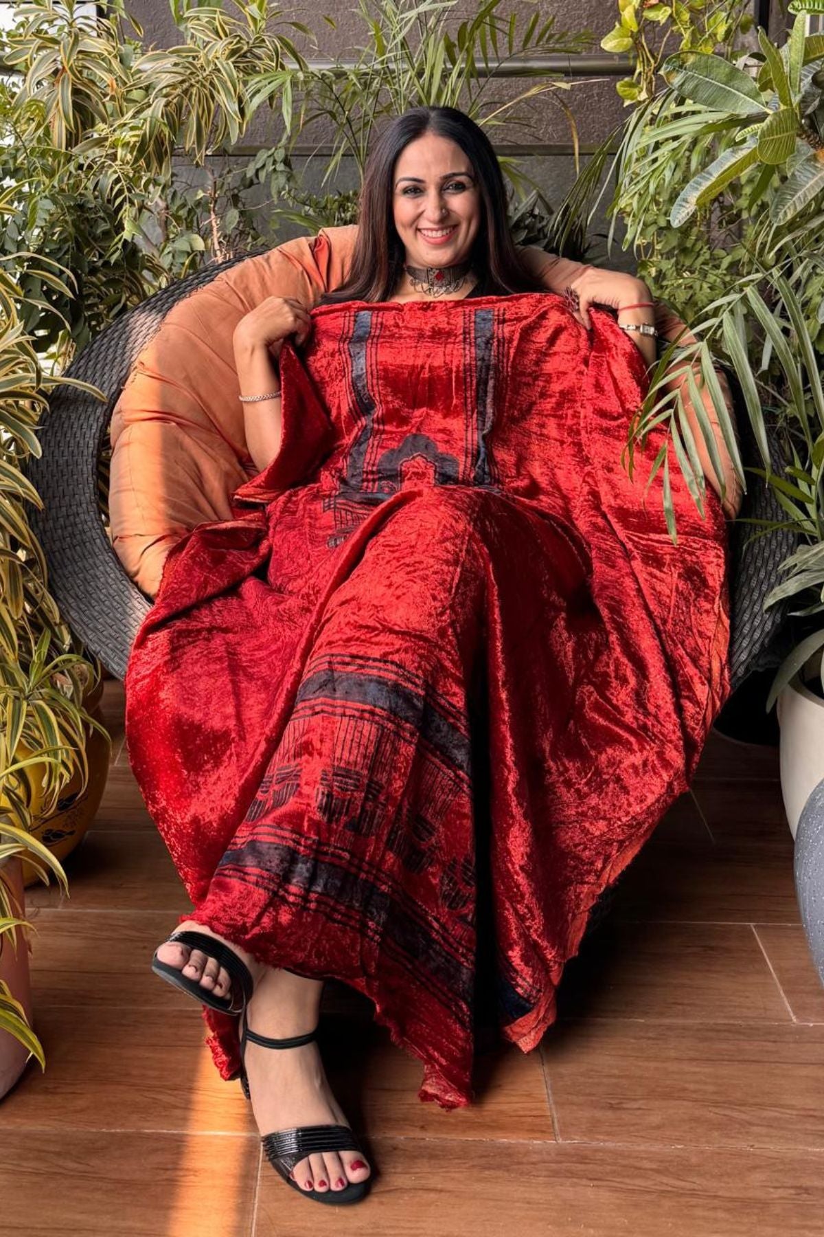 Ajrakh art on velvet (kurta only)